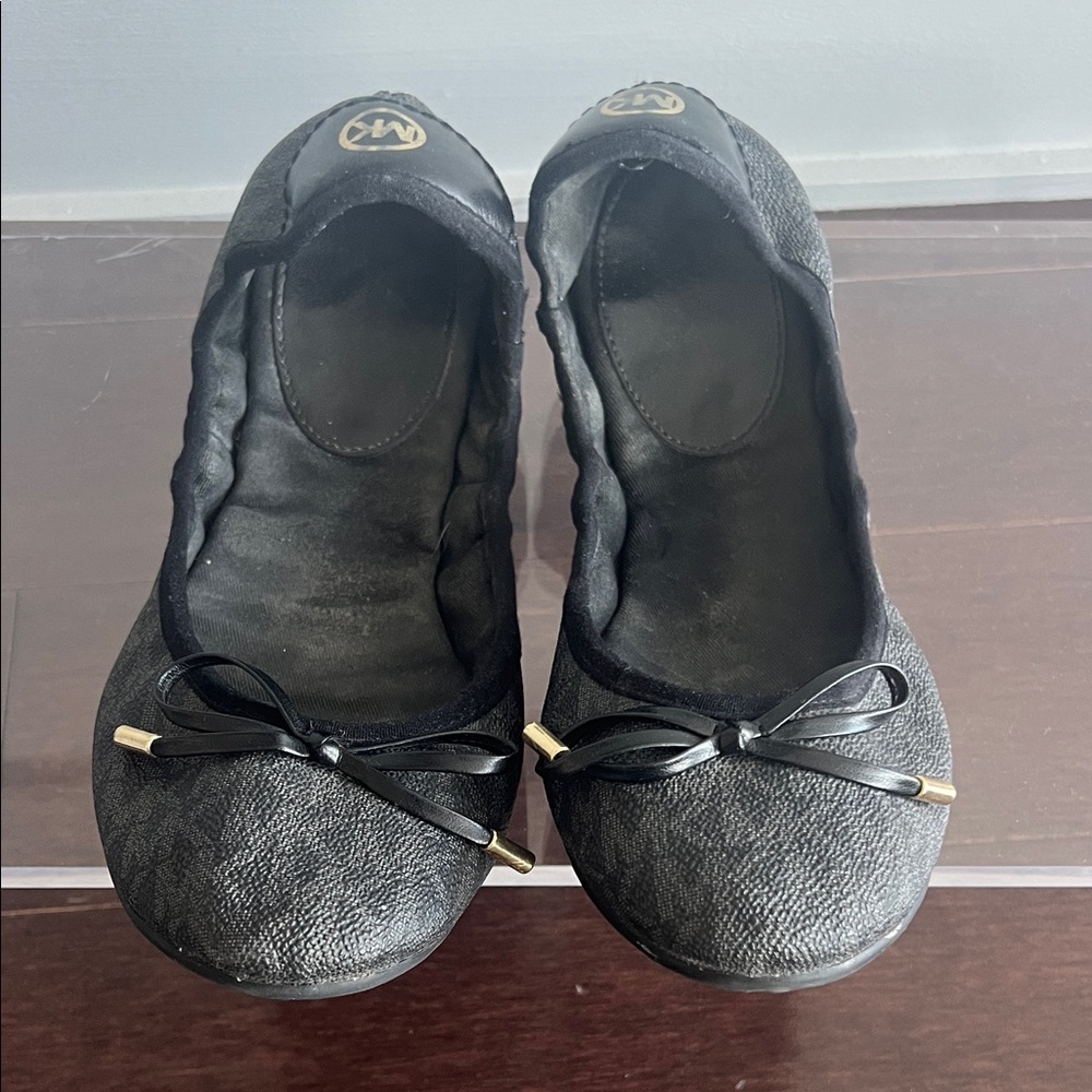 Michael Kors Textured Black Flats with Gold Accents